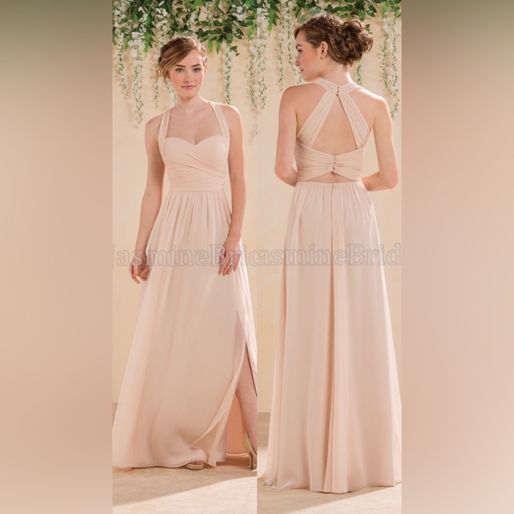 B183010 Long Sweetheart Neckline Poly Chiffon Bridesmaid Dress with Slit